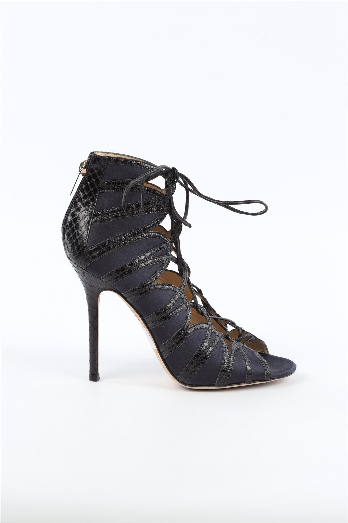JIMMY CHOO NAVY SATIN SANDALS EU 37.5 UK 4.5 US 7.5