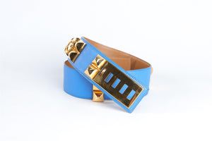 HERMÈS BLUE 1992 COLLIER DE CHIEN EPSOM LEATHER WAIST BELT
