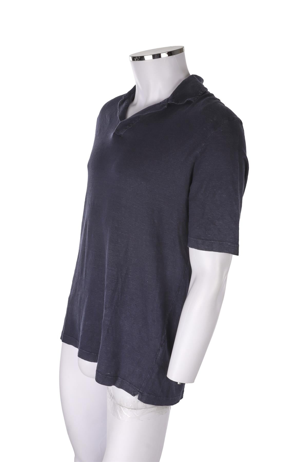 THOM SWEENEY NAVY MEN'S LINEN POLO SHIRT LARGE