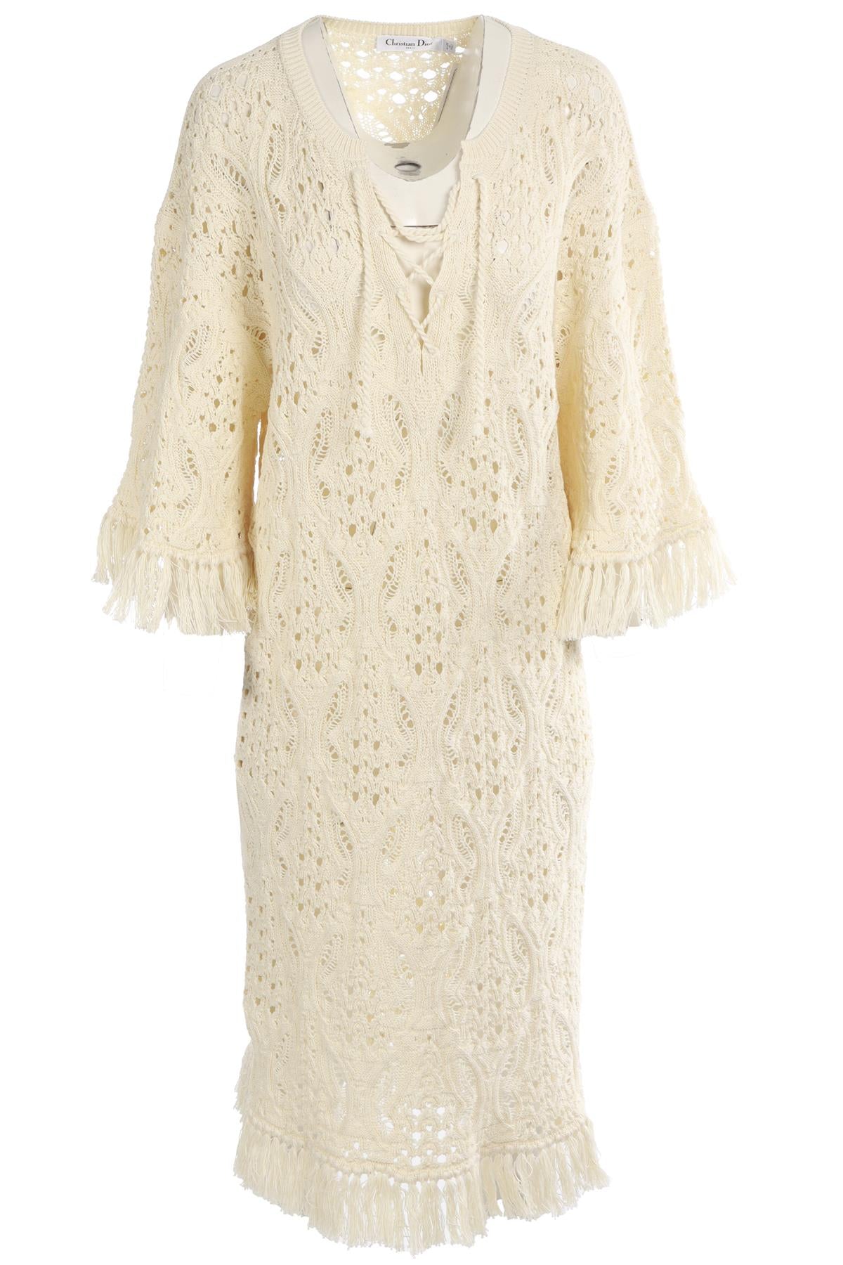 CHRISTIAN DIOR CREAM CROCHET MIDI DRESS FR 44 UK 16