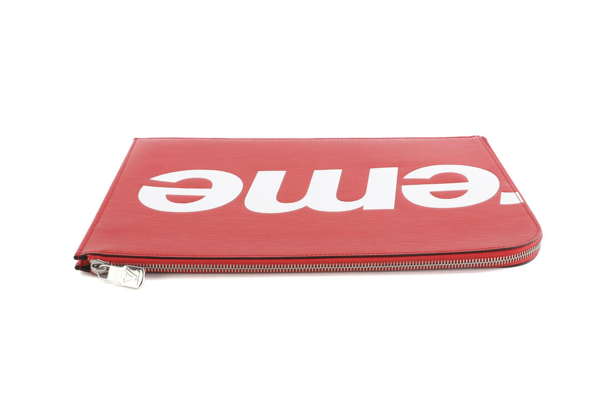LOUIS VUITTON + SUPREME RED 2017 POCHETTE JOUR GM EPI LEATHER CLUTCH