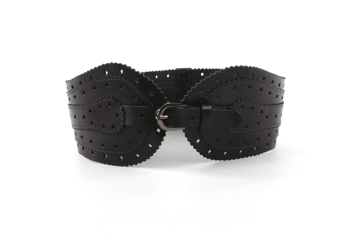 OSCAR DE LA RENTA BLACK LEATHER WAIST BELT SMALL