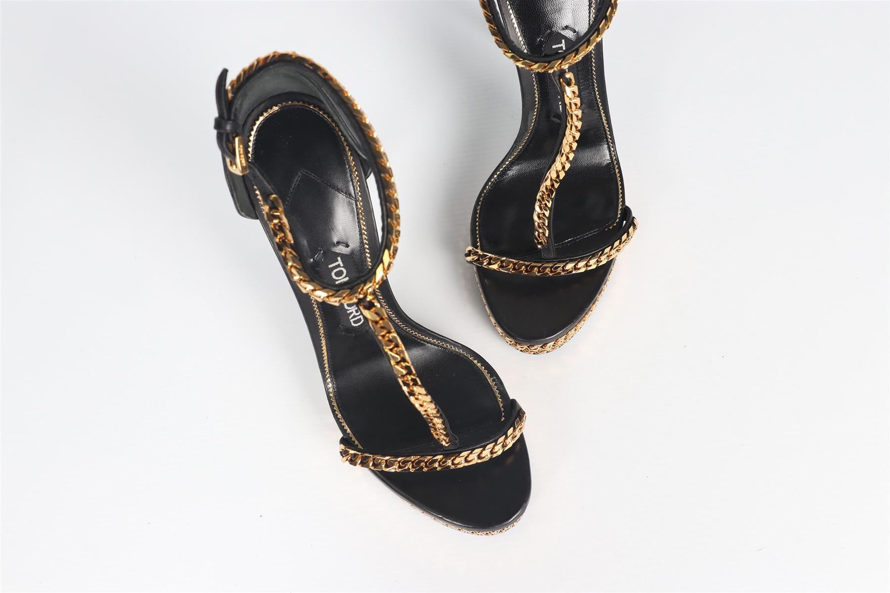 TOM FORD BLACK CHAIN AND LEATHER SANDALS EU 38.5 UK 5.5 US 8.5