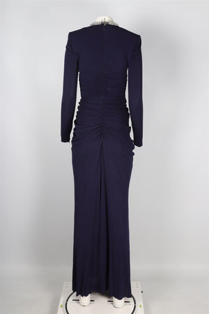 ALEXANDER MCQUEEN NAVY CRYSTAL AND JERSEY GOWN IT 40 UK 8