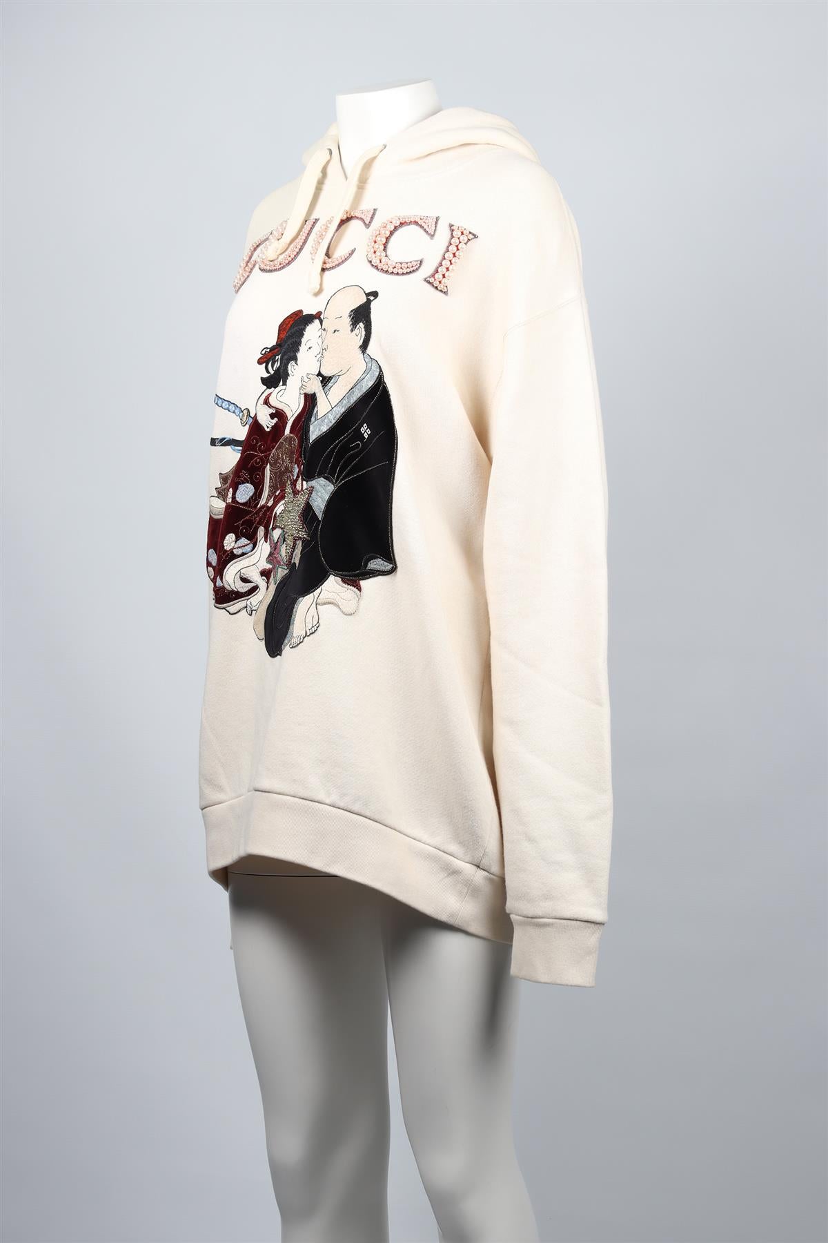 GUCCI CREAM CRYSTAL AND COTTON BLEND HOODIE LARGE