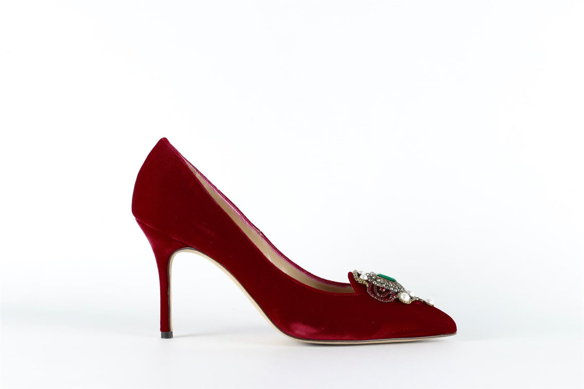 MANOLO BLAHNIK RED CRYSTAL AND VELVET PUMPS EU 38.5 UK 5.5 US 8.5