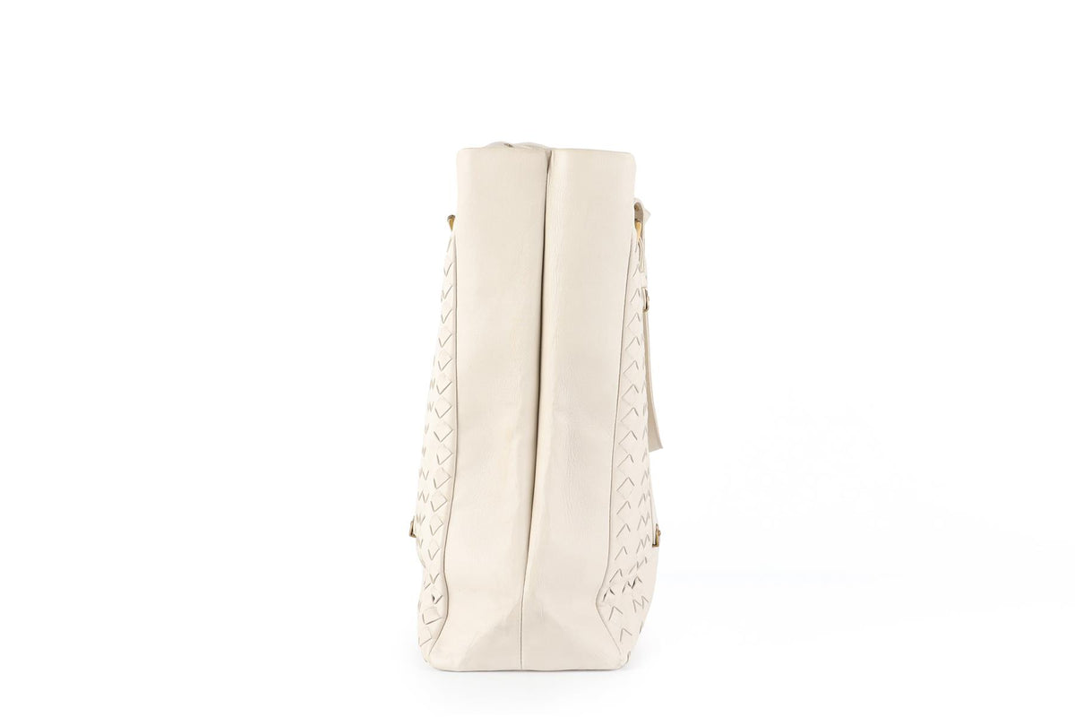 BOTTEGA VENETA ECRU INTRECCIATO LEATHER TOTE BAG