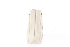 BOTTEGA VENETA ECRU INTRECCIATO LEATHER TOTE BAG