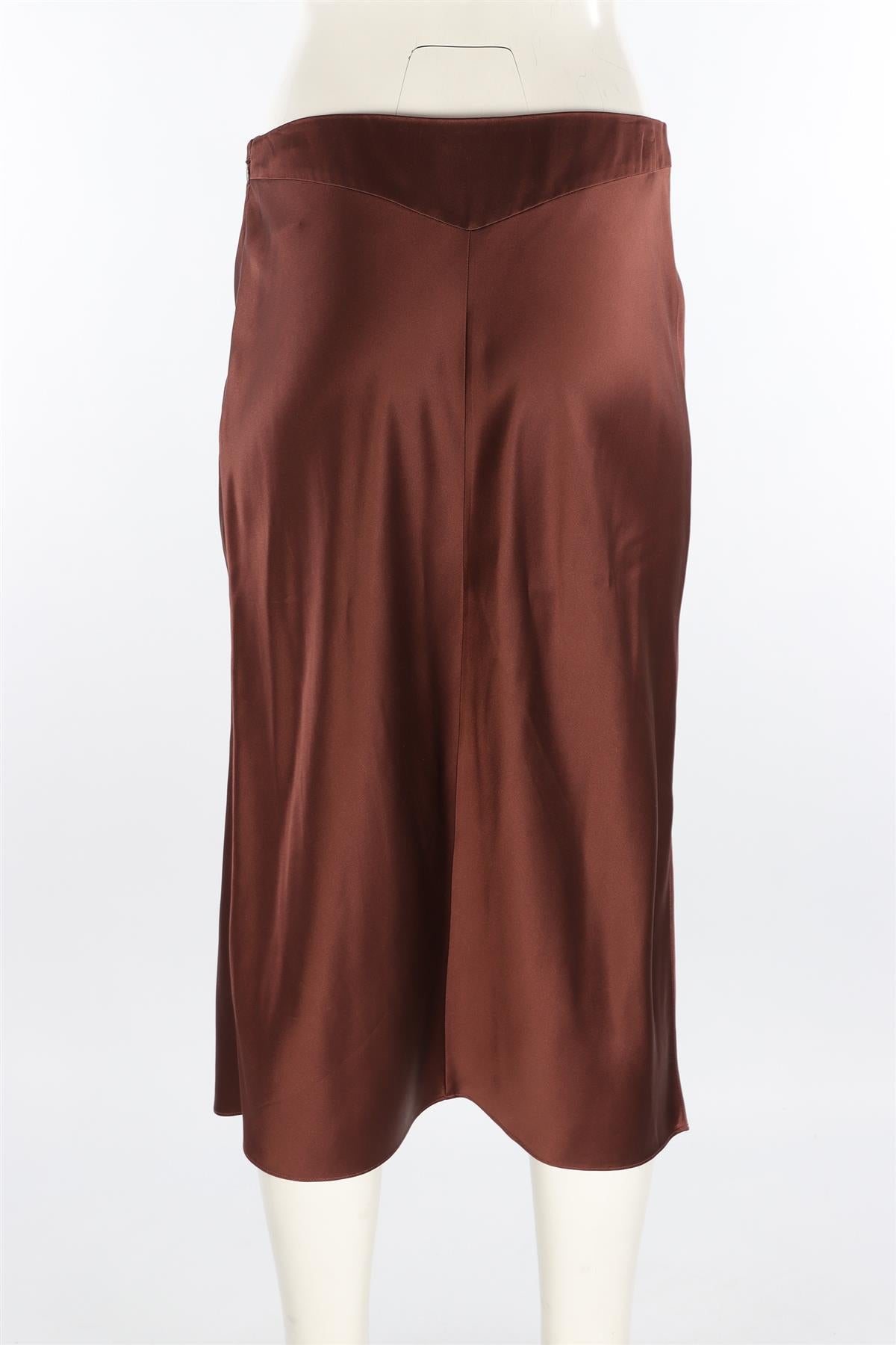 JOSEPH BROWN SILK MIDI SKIRT FR 38 UK 10