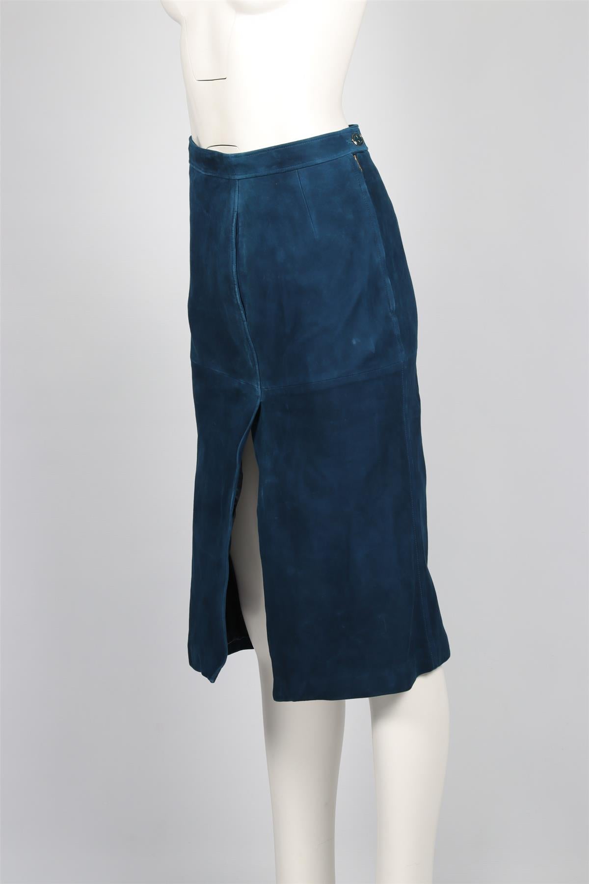 GUCCI BLUE SUEDE MIDI DRESS IT 40 UK 8