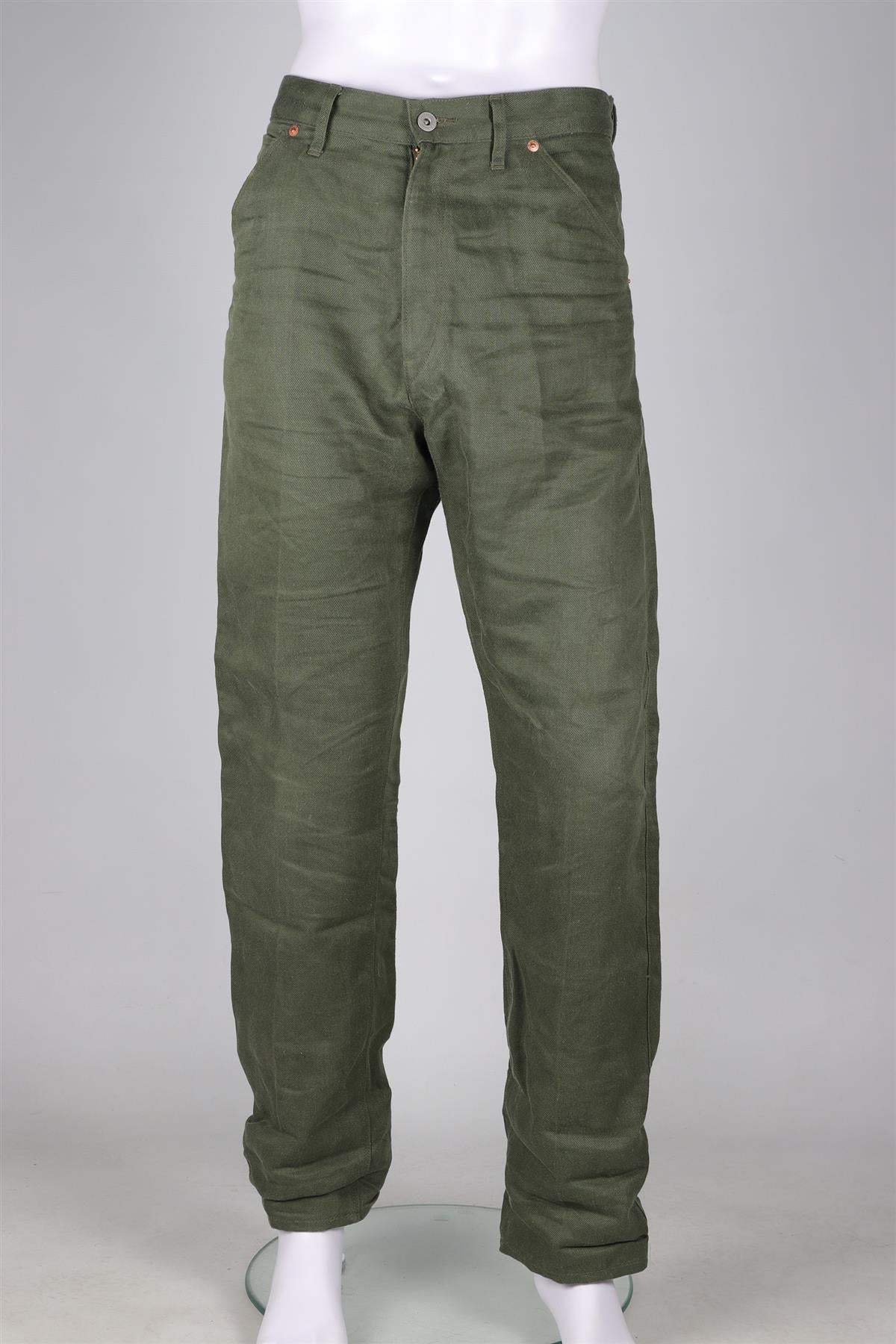 JUNYA WATANABE + COMME DES GARCONS GREEN MEN'S LINEN STRAIGHT LEG PANTS LARGE