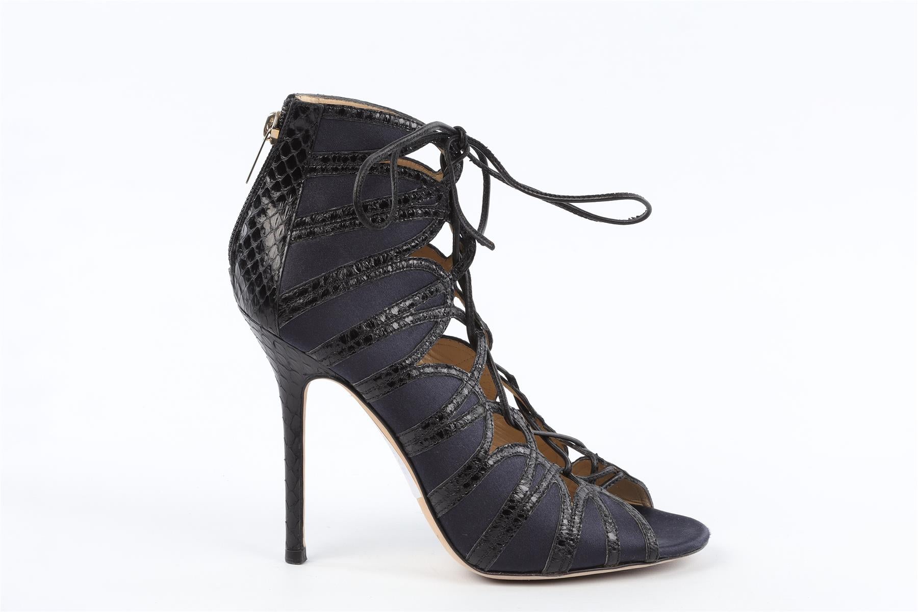 JIMMY CHOO NAVY SATIN SANDALS EU 37.5 UK 4.5 US 7.5