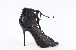 JIMMY CHOO NAVY SATIN SANDALS EU 37.5 UK 4.5 US 7.5