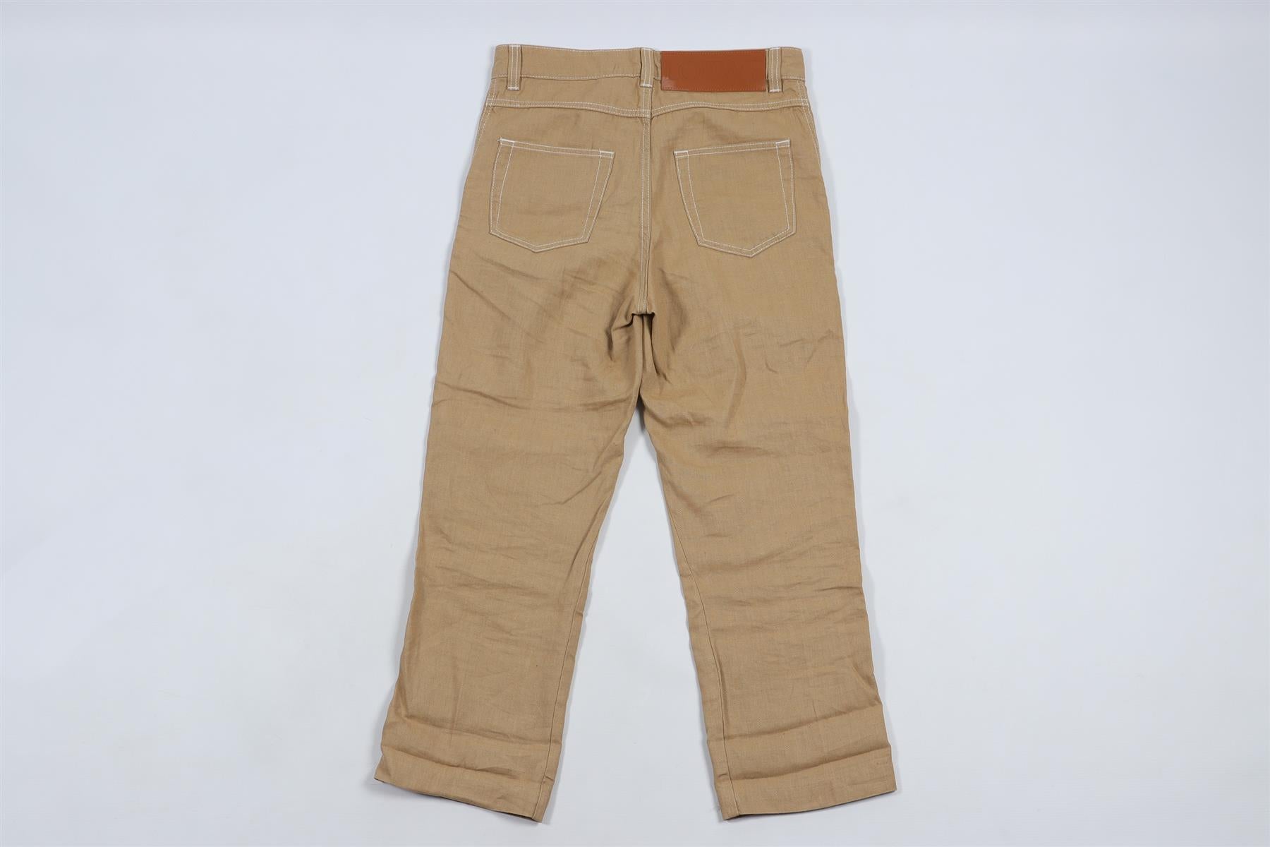 LOEWE BEIGE LINEN STRAIGHT LEG TROUSERS FR 36 UK 8
