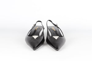 SAINT LAURENT BLACK CRYSTAL AND LEATHER SLINGBACK PUMPS EU 40 UK 7 US 10