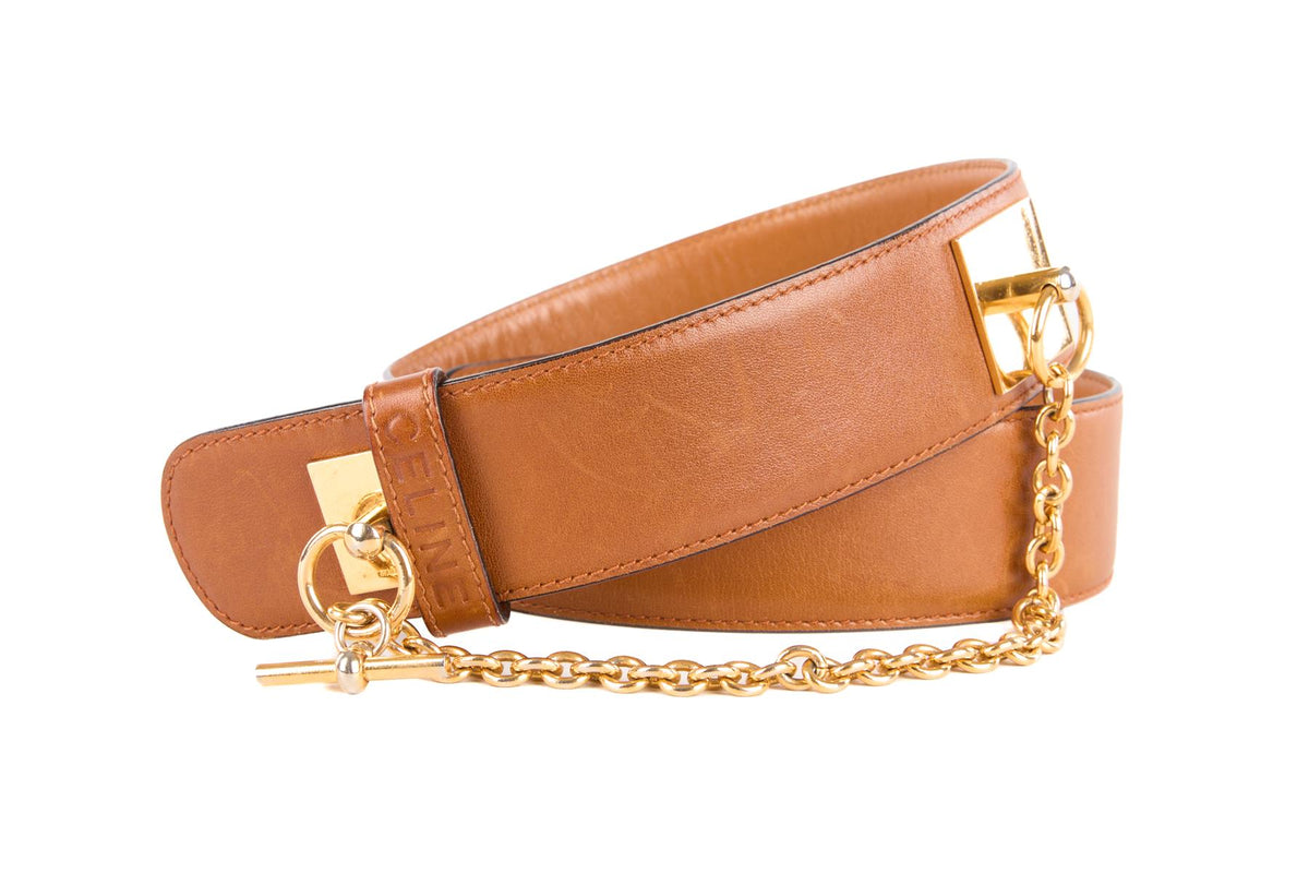 CELINE TAN VINTAGE LEATHER WAIST BELT 65CM