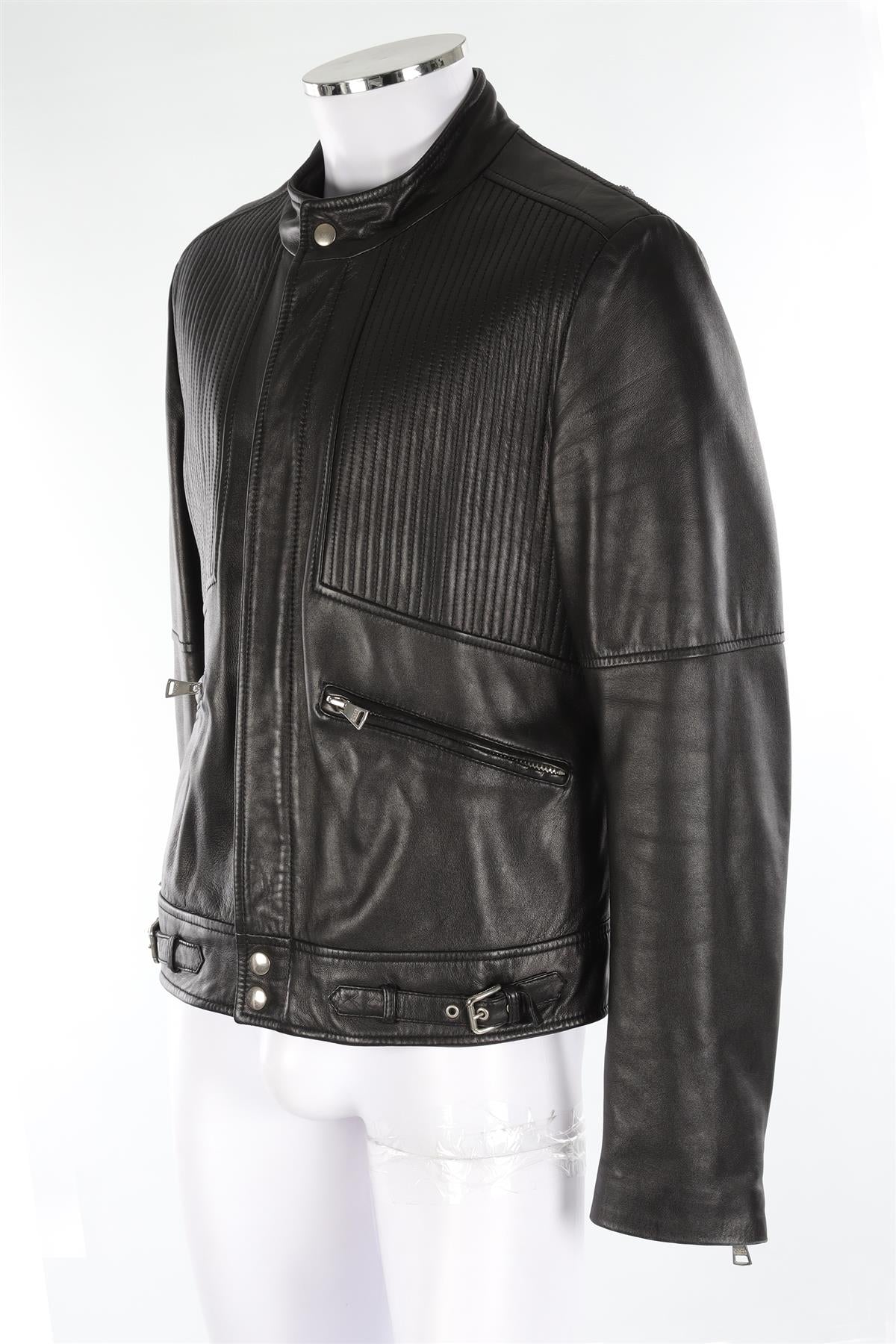 DOLCE & GABBANA BLACK MEN'S LEATHER JACKET IT 54 UK 44