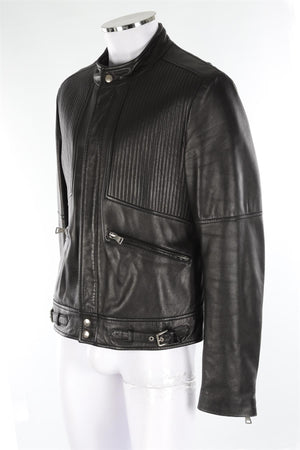 DOLCE & GABBANA BLACK MEN'S LEATHER JACKET IT 54 UK 44
