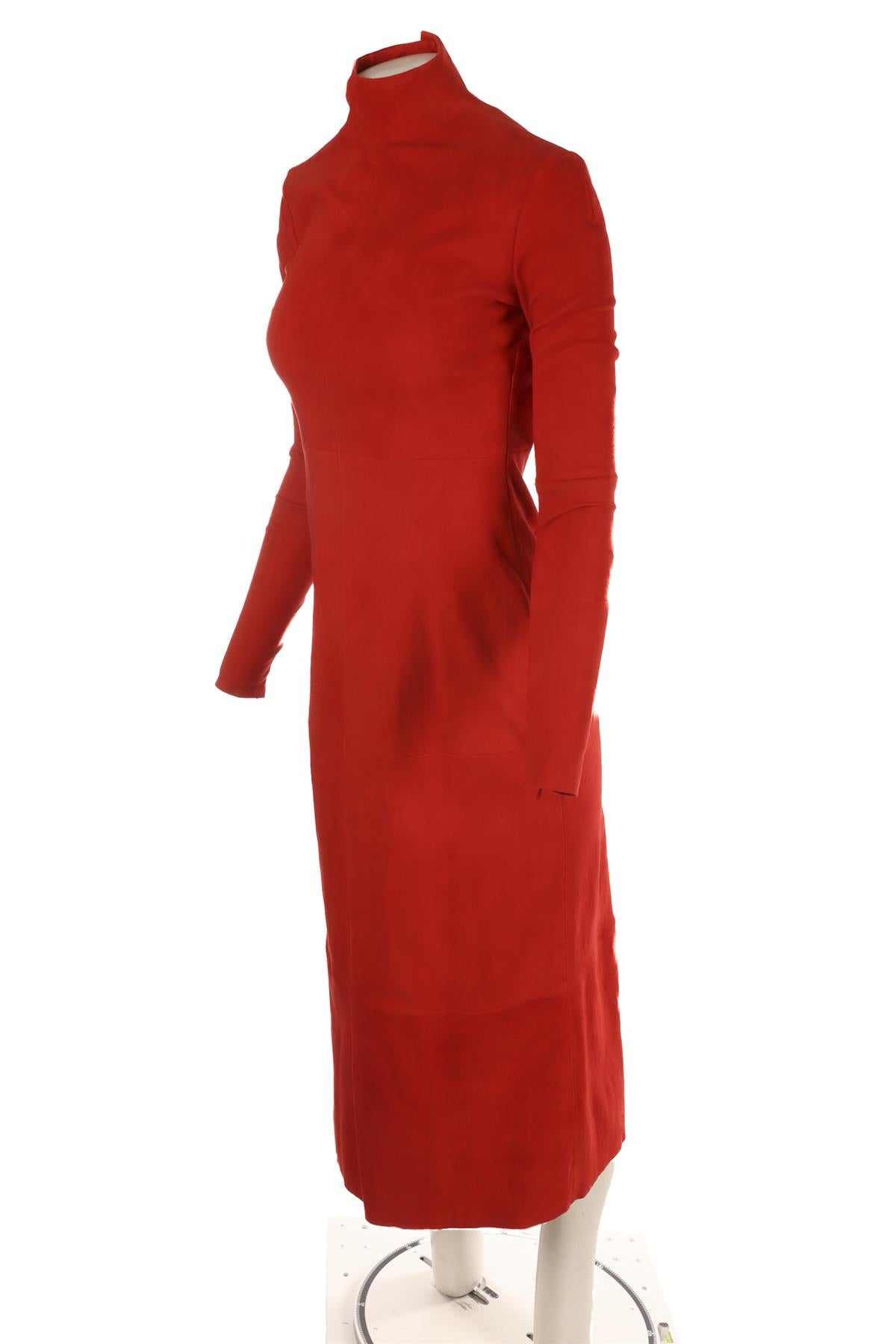 FERRAGAMO RED SUEDE MAXI DRESS IT 36 UK 4