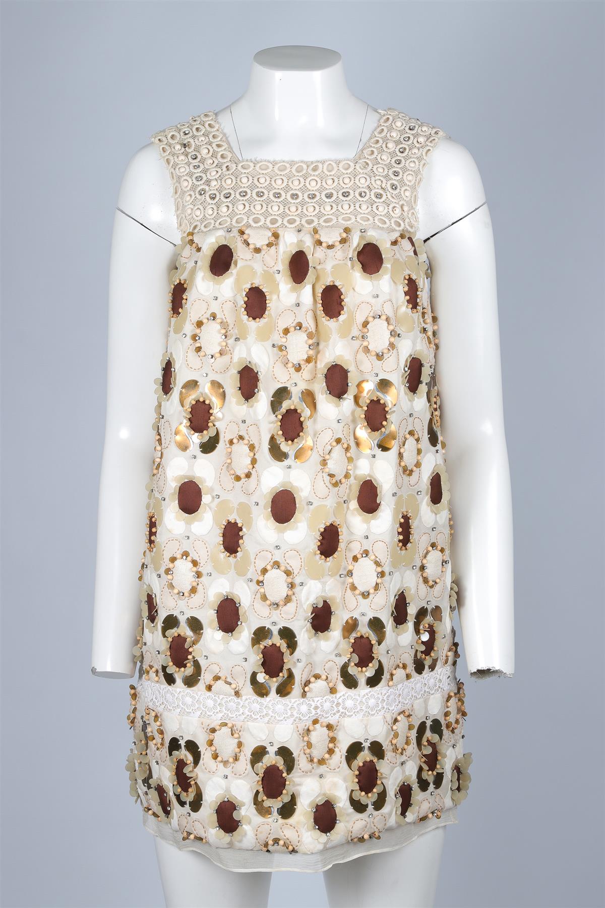CHLOÉ CREAM 2007 SILK MINI DRESS FR 36 UK 8