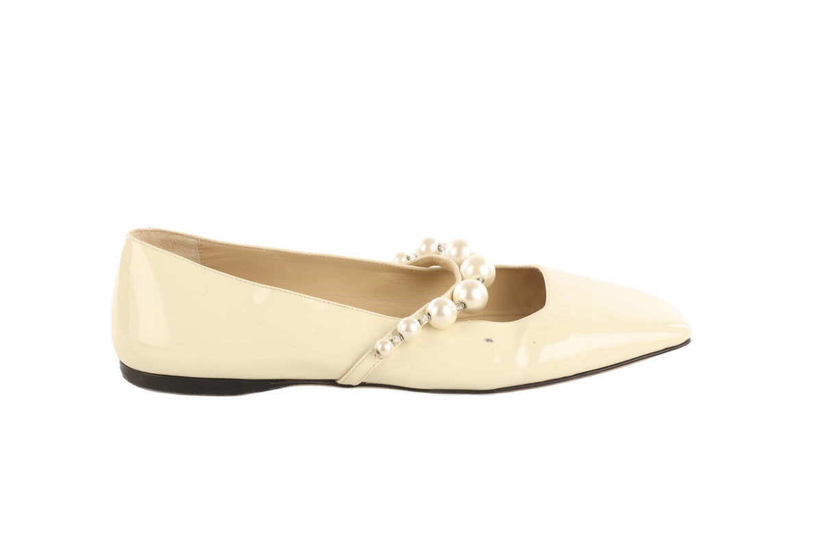 JIMMY CHOO CREAM PATENT LEATHER BALLET FLATS EU 38 UK 5 US 8