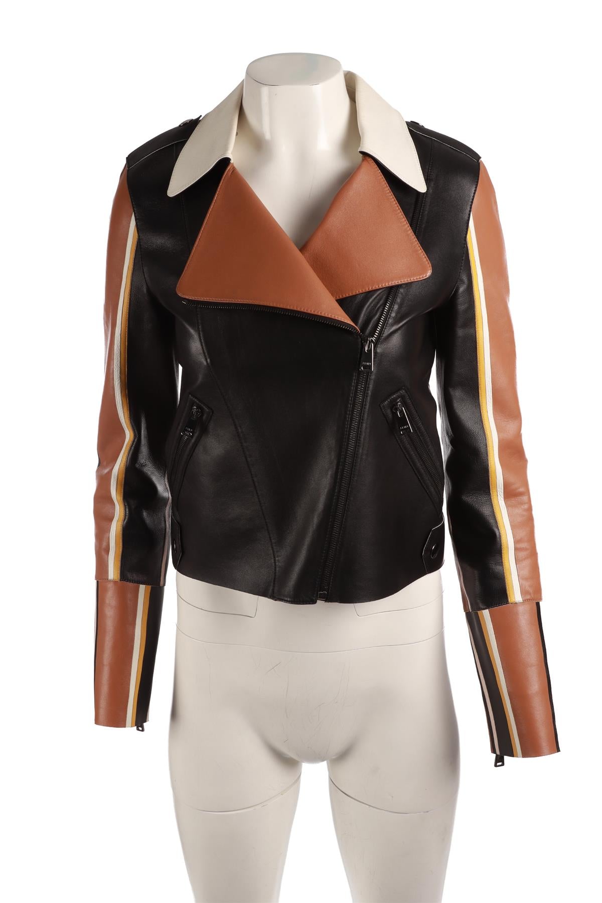 FENDI BLACK LEATHER BIKER JACKET IT 38 UK 6