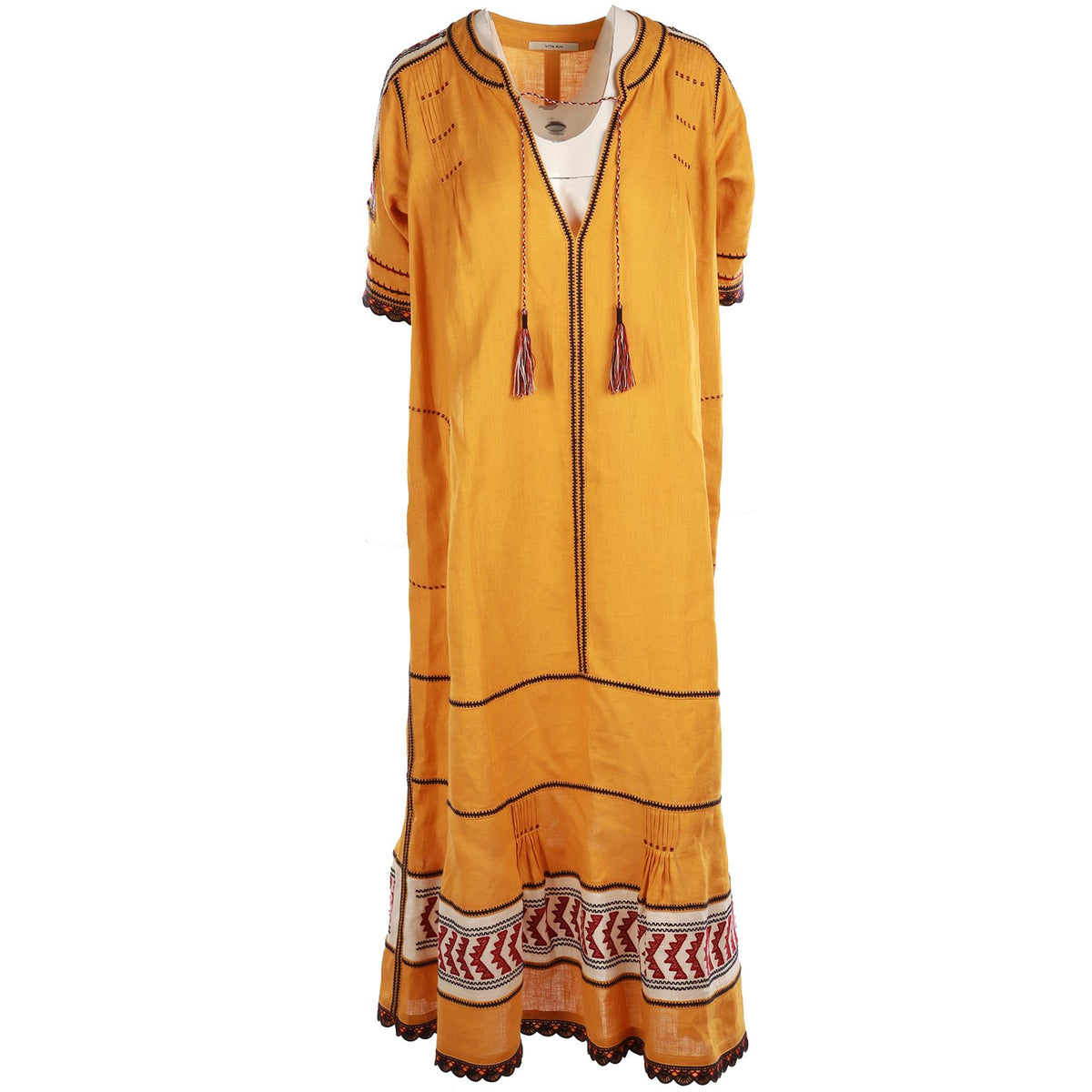 VITA KIN YELLOW LINEN MIDI DRESS SMALL