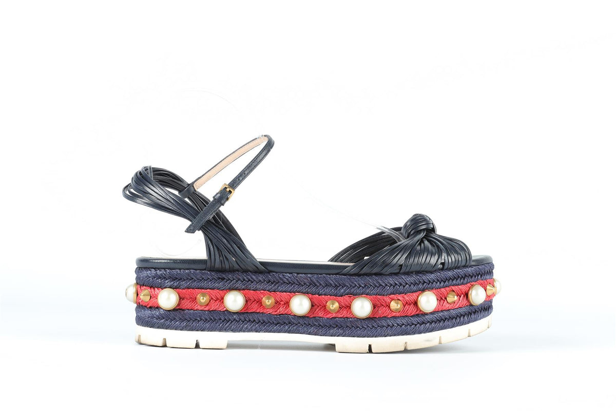 GUCCI NAVY LEATHER PLATFORM SANDALS EU 38.5 UK 5.5 US 8.5