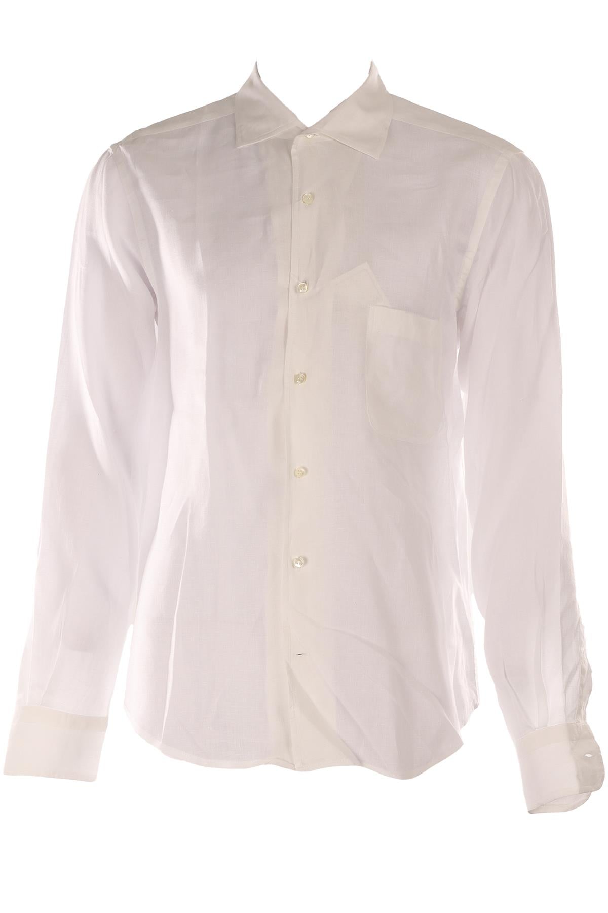 LORO PIANA WHITE MEN'S LINEN SHIRT MEDIUM