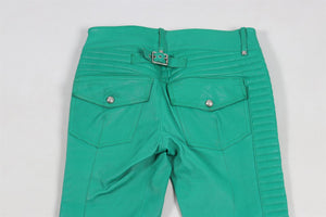 BALMAIN GREEN LEATHER SKINNY PANTS FR 38 UK 10