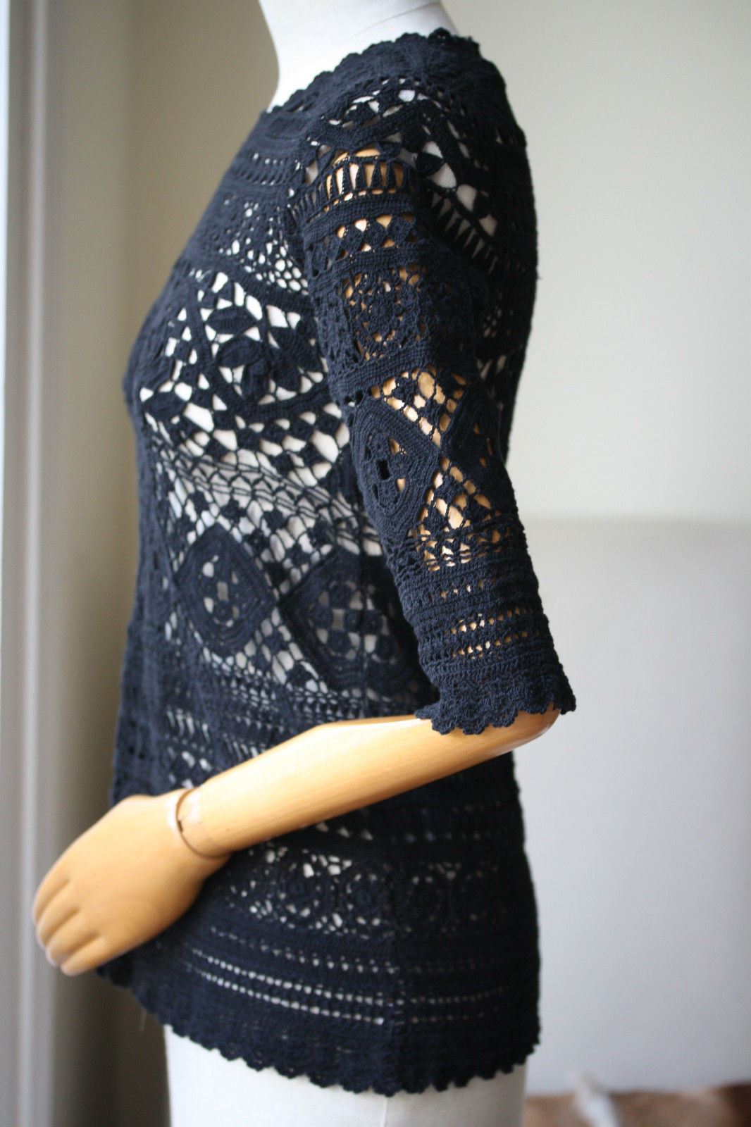 ISABEL MARANT BLACK VIENNA CROCHET TOP FR 40 UK 8/10
