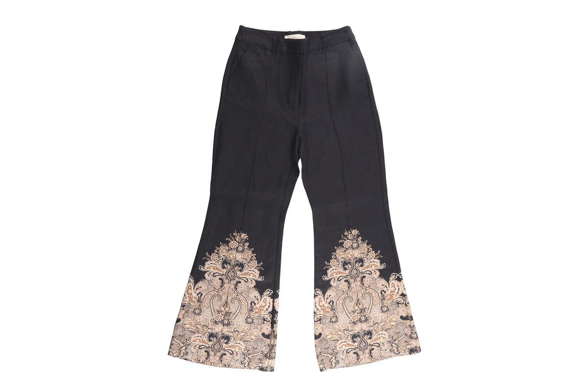ZIMMERMANN BLUE LINEN FLARED PANTS UK 8