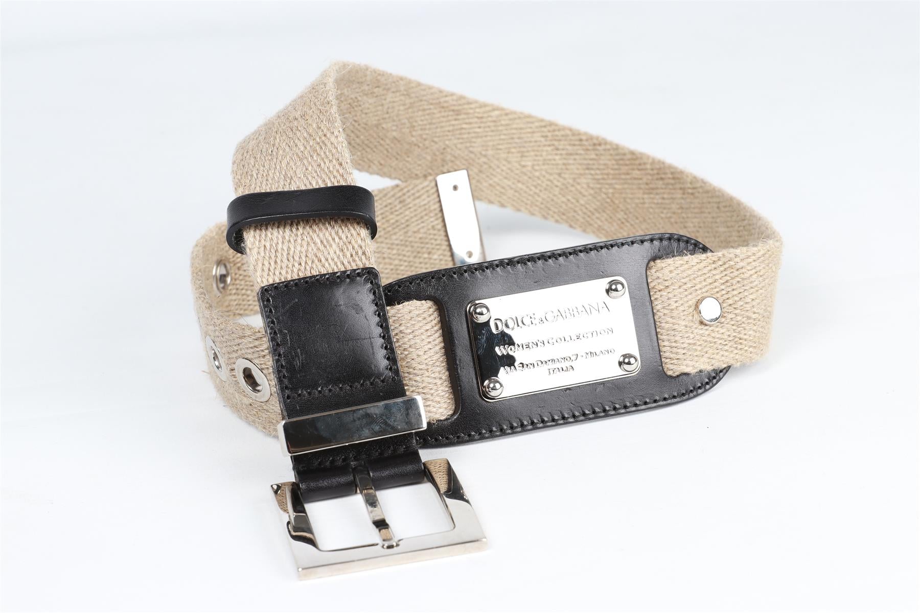 DOLCE & GABBANA BEIGE CANVAS AND LEATHER WAIST BELT 25.5-30 IN