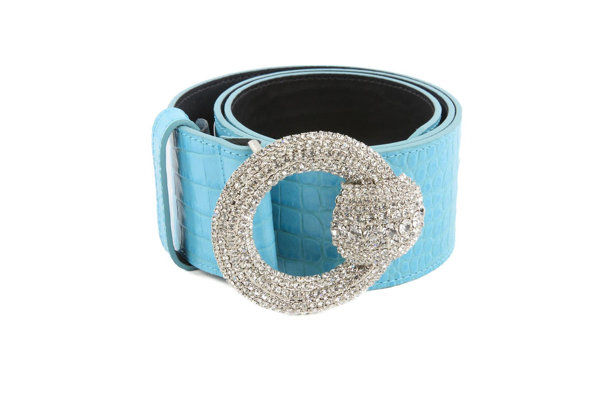 ALESSANDRA RICH BLUE LEATHER BELT MEDIUM