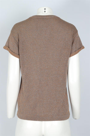 BRUNELLO CUCINELLI BROWN WOOL TOP XSMALL