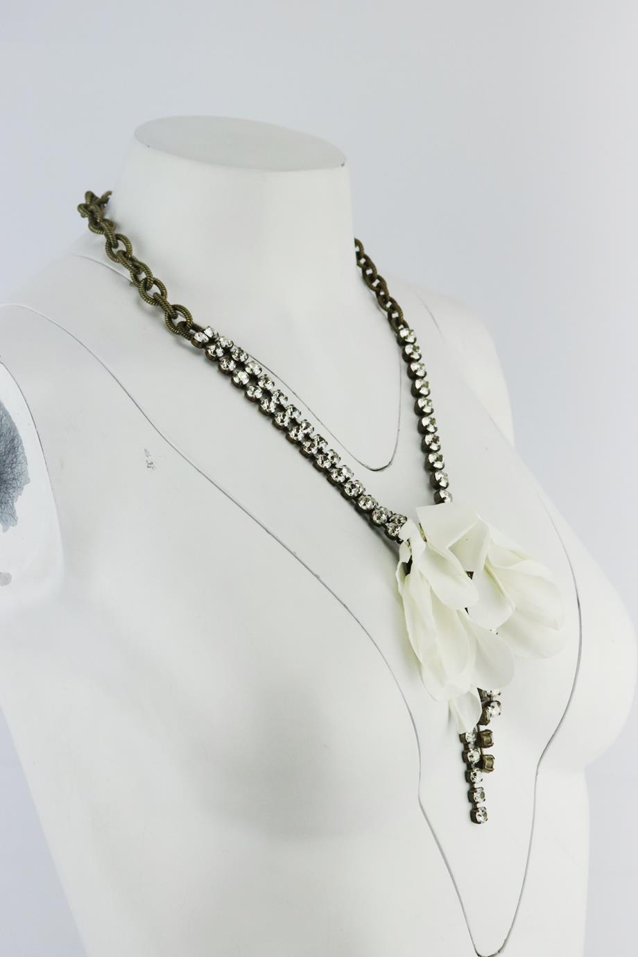 LANVIN SILK FLOWER AND CRYSTAL EMBELLISHED CHAIN NECKLACE