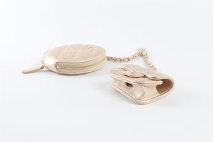 CHANEL GOLD 2014 QUILTED LEATHER AIRPOD CASE AND COIN PURSE