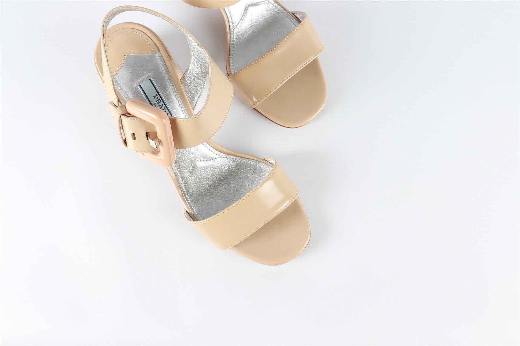 PRADA BEIGE PATENT LEATHER SANDALS EU 37 UK 4 US 7