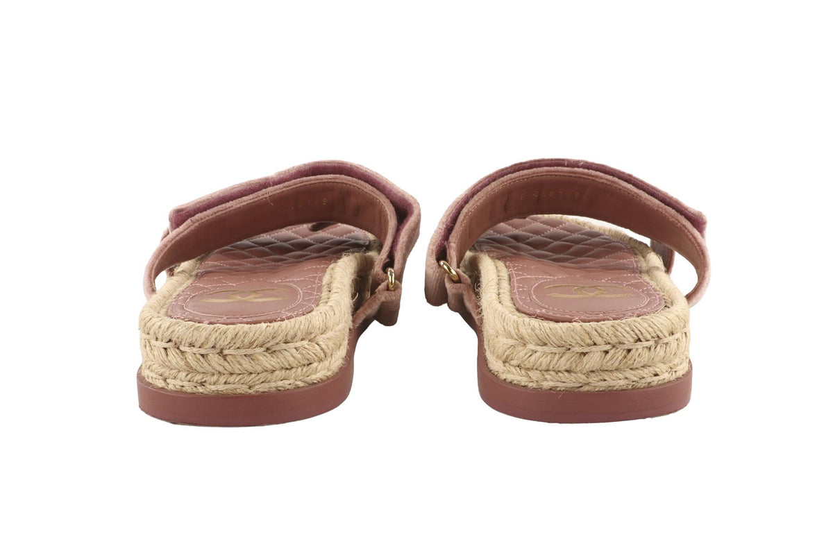 CHANEL PINK 2023 CC VELVET SANDAL EU 38 UK 5 US 8