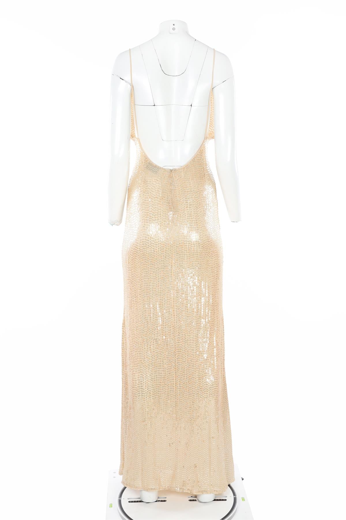 THE NEW ARRIVALS ILKYAZ OZEL BEIGE SEQUIN MAXI DRESS FR 34 UK 6