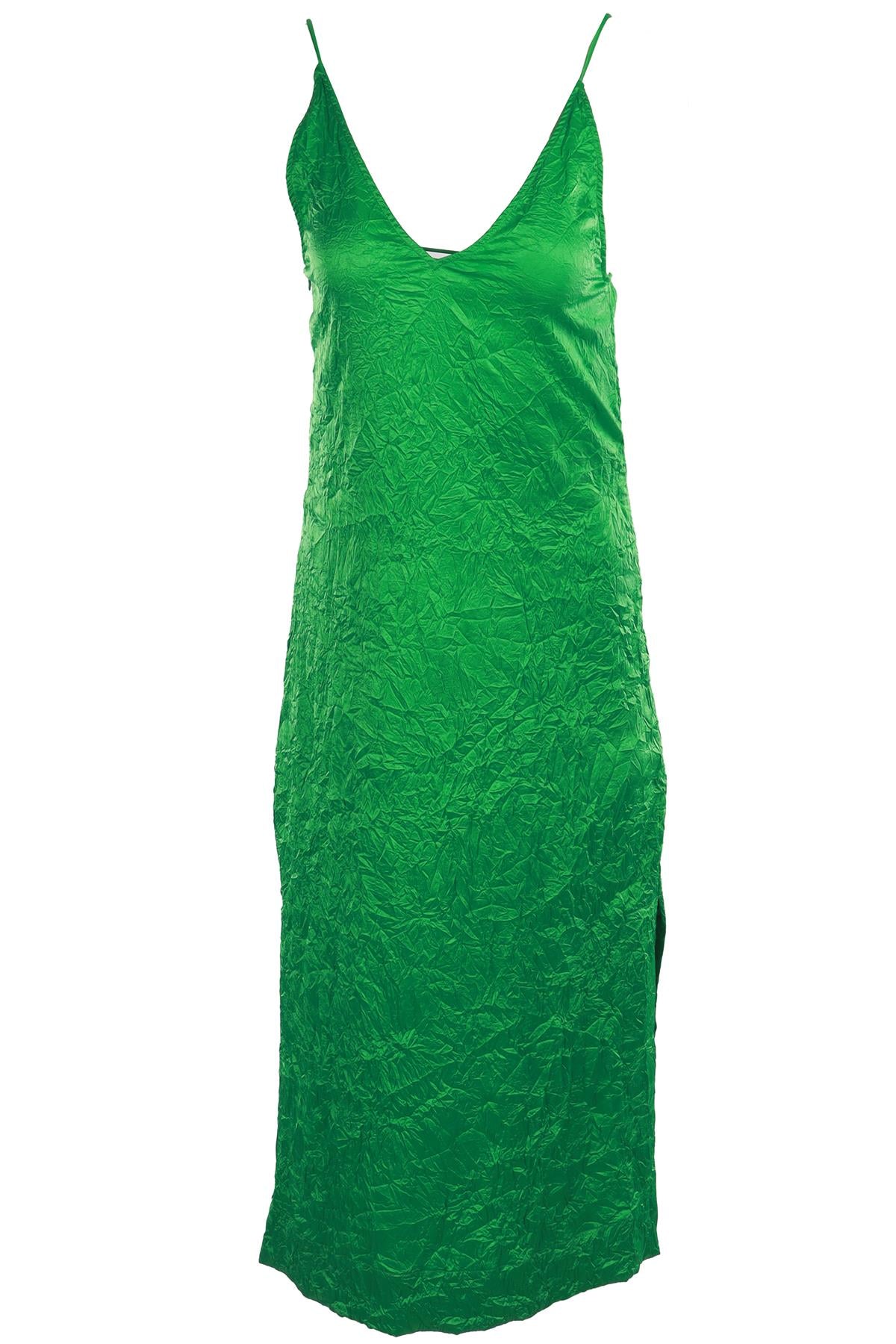GANNI GREEN SATIN MIDI DRESS DE 36 UK 8