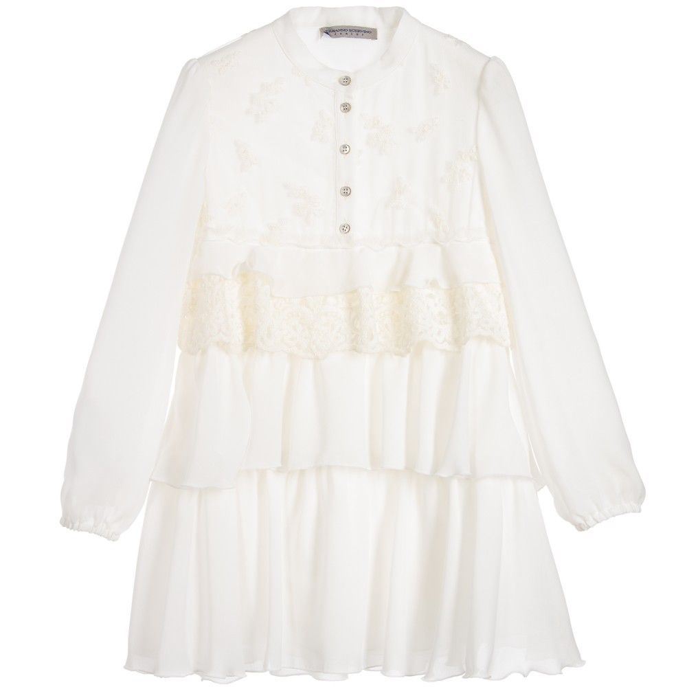 ERMANNO SCERVINO BABY GIRLS IVORY EMBROIDERED CHIFFON DRESS 4 YEARS
