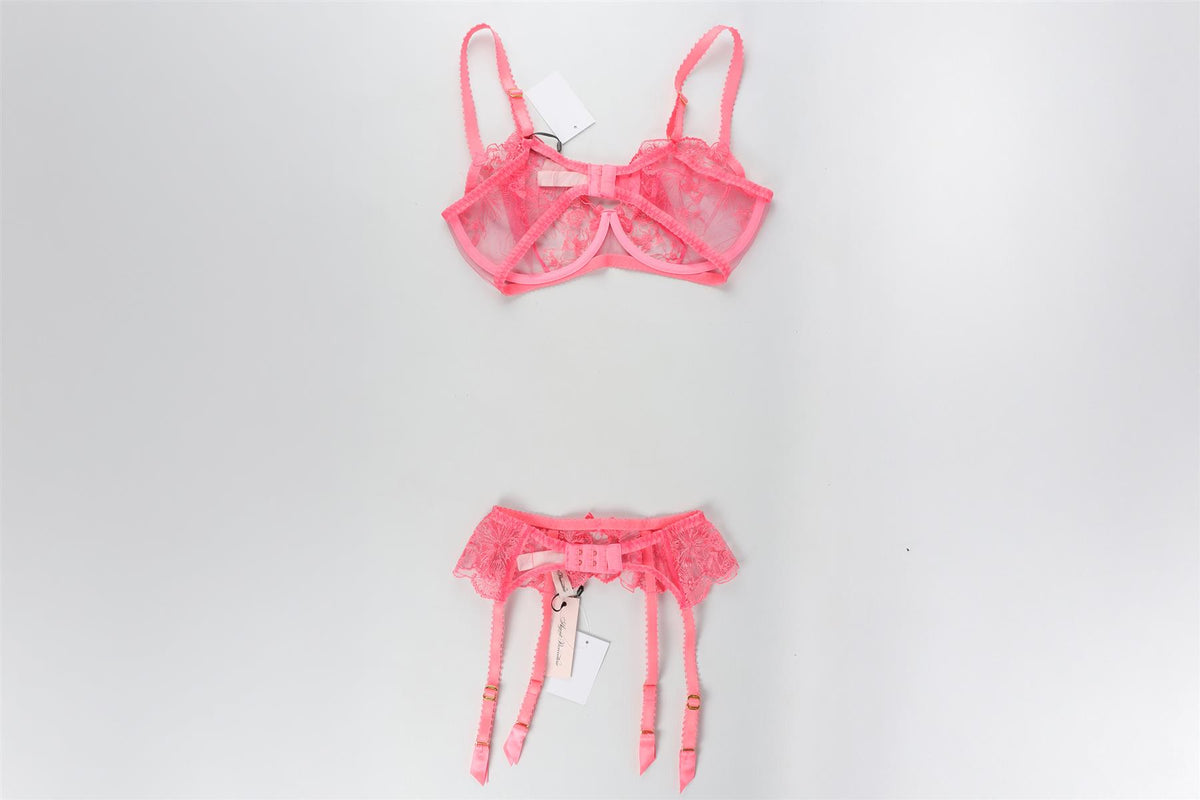 AGENT PROVOCATEUR PINK BRA AND SUSPENDER SET UK 34 E/1
