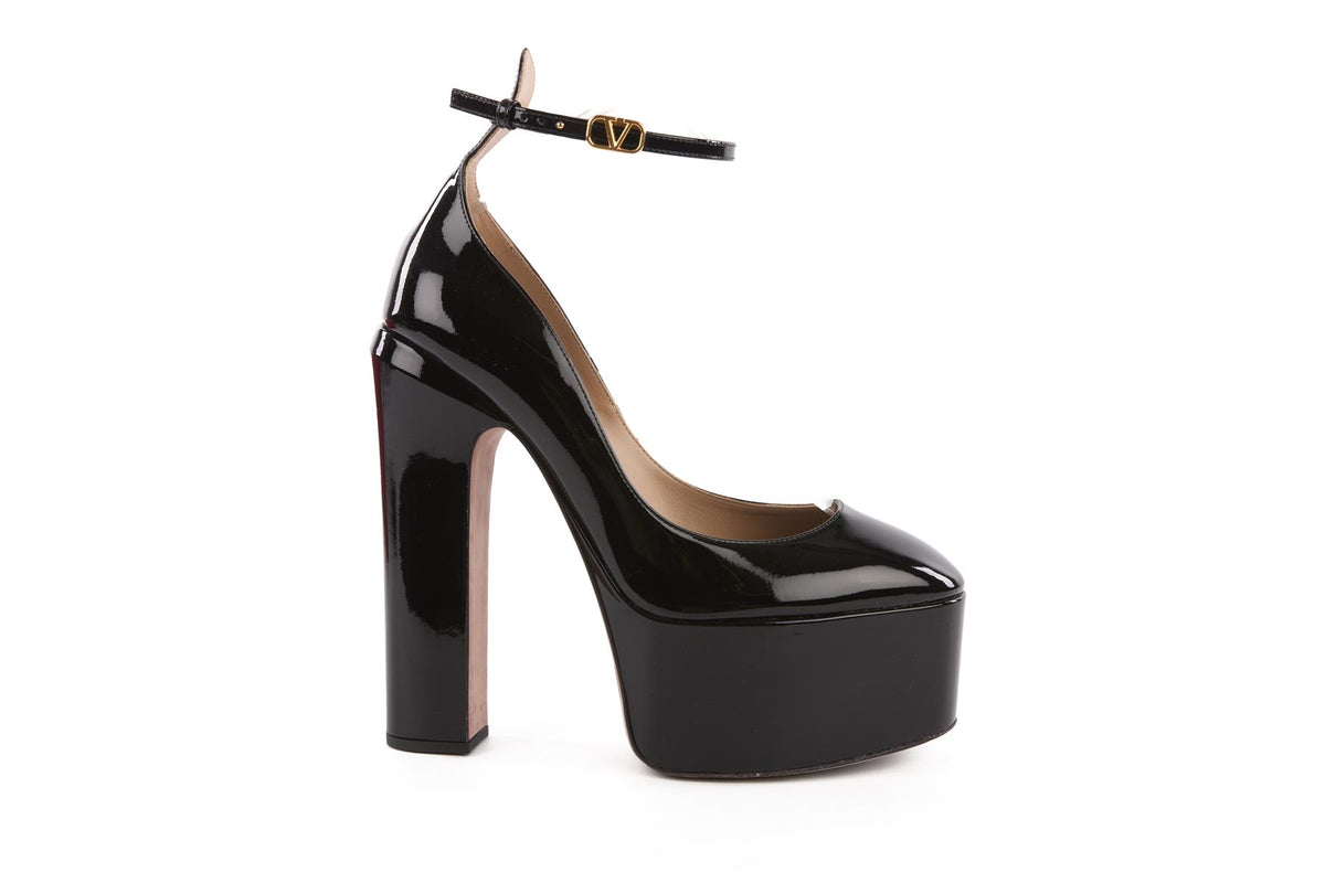 VALENTINO GARAVANI BLACK TAN-GO PATENT LEATHER PLATFORM PUMPS EU 39 UK 6 US 9