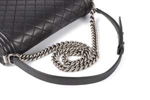 CHANEL BLACK 2014 BOY LARGE QUILTED LEATHER SHOULDER BAG