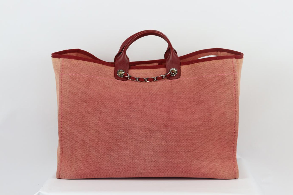 CHANEL 2012 DEAUVILLE EXTRA LARGE CANVAS AND LEATHER TOTE BAG