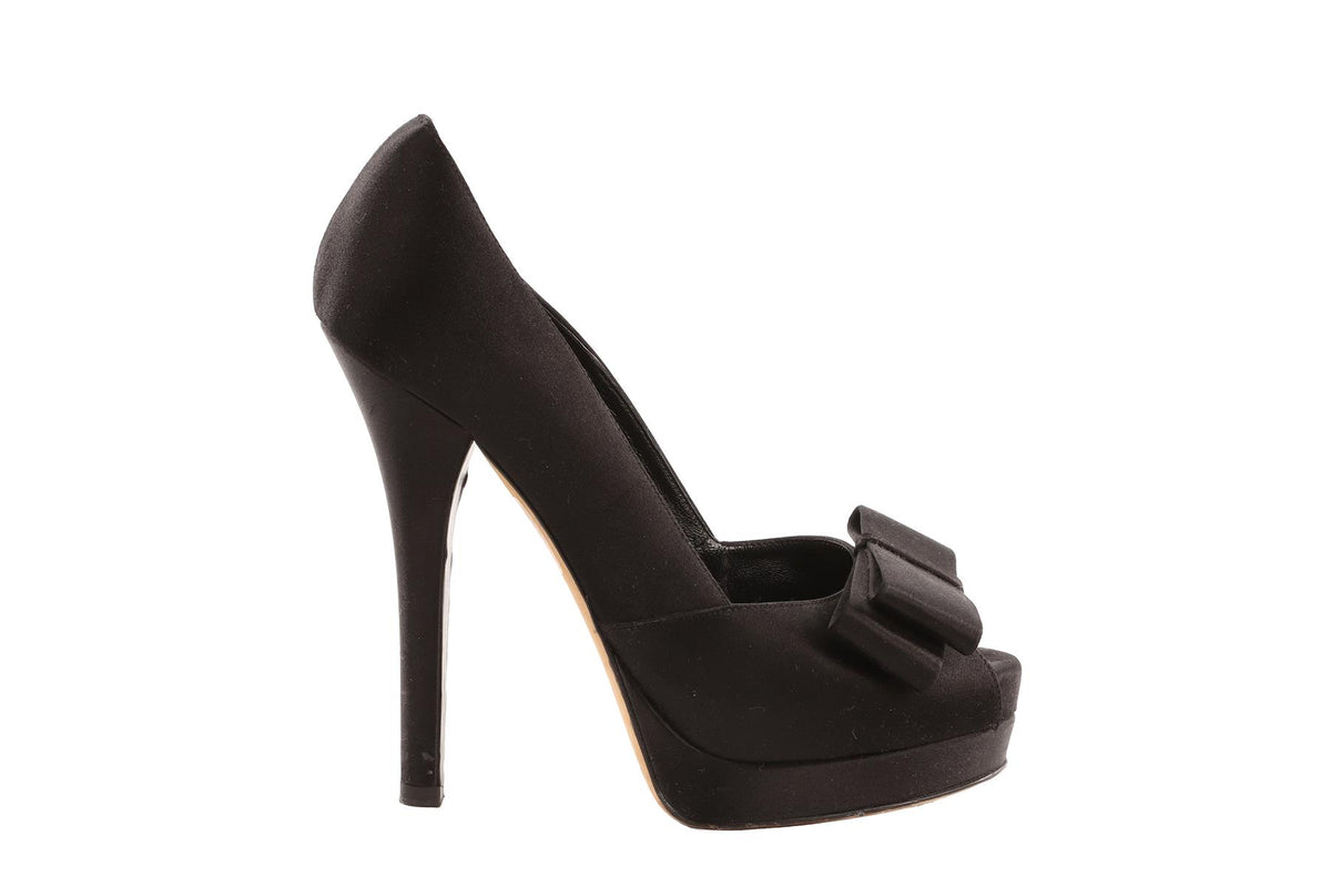 FENDI BLACK SATIN PLATFORM PUMPS EU 37 UK 4