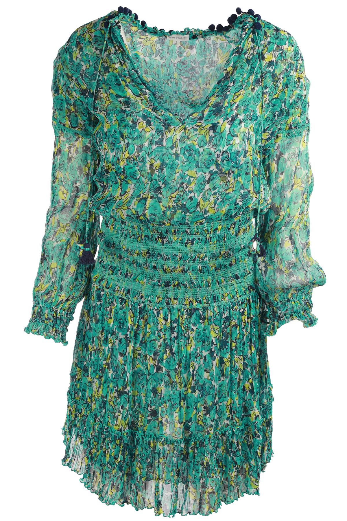 POUPETTE ST BARTH GREEN SILK MINI DRESS SMALL