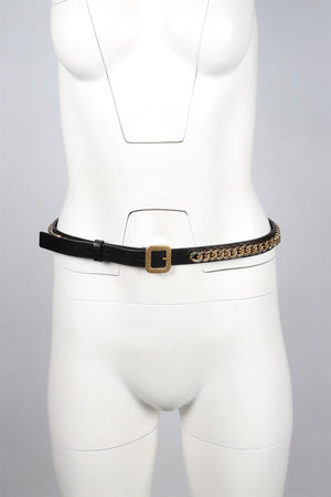 YVES SAINT LAURENT BLACK CHAIN AND LEATHER BELT