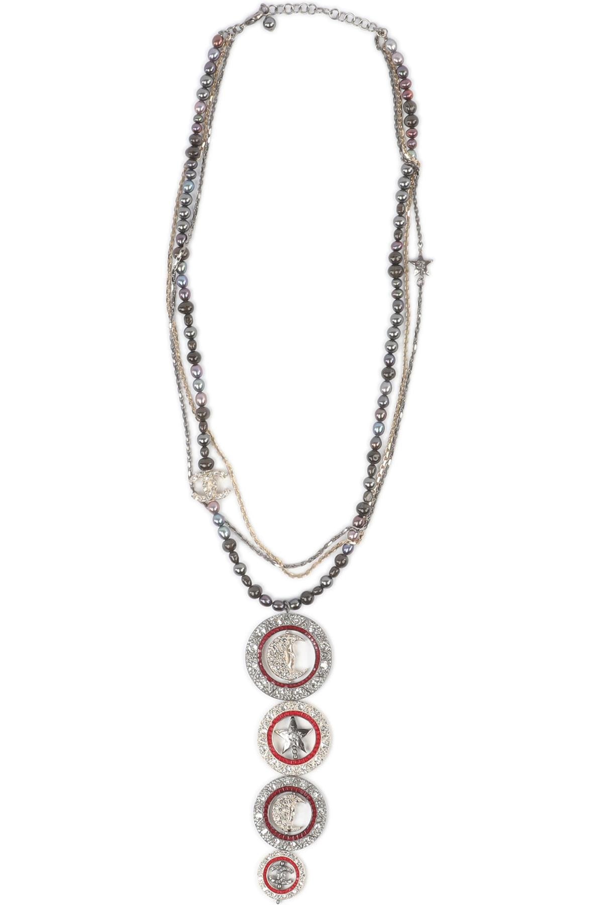 CHANEL GREY 2017 CC PEARL AND CHAIN NECKLACE